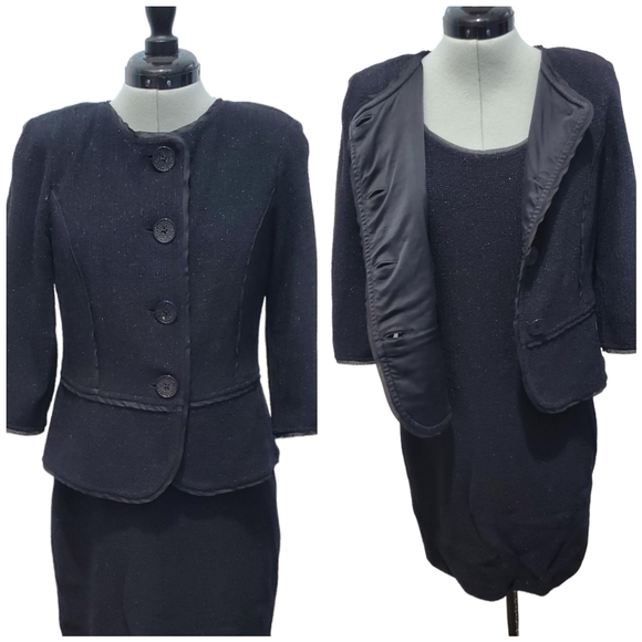 St. John Collection Black Wool blend Dress and Blazer set Sz 4 - Picture 3 of 16
